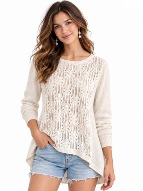 Sundance Cream Alpaca Blend Open Knit‎ Sweater Tunic Boho